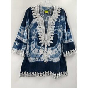 Craig Taylor Women’s 3/4 Sleeve Lily Tunic Linen Blend Tie Dye Side Zip Size S